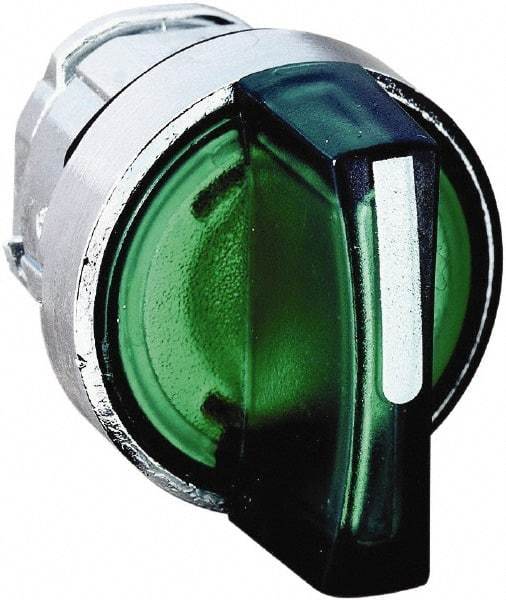 Schneider Electric - 22mm Mount Hole, 3 Position, Handle Operated, Selector Switch - Green, Momentary (MO), Illuminated, Shock, Vibration and Water Resistant - Apex Tool & Supply