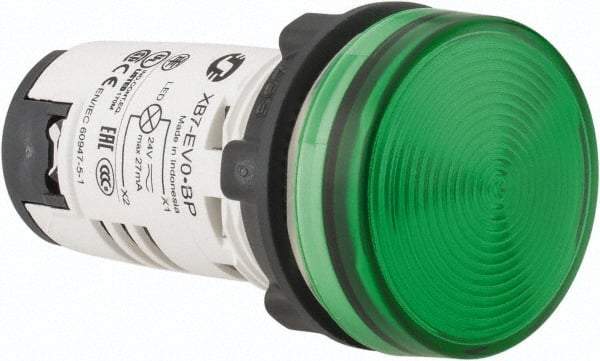 Schneider Electric - 24 V Green Lens LED Pilot Light - Round Lens, Screw Clamp Connector, 29mm Wide - Apex Tool & Supply