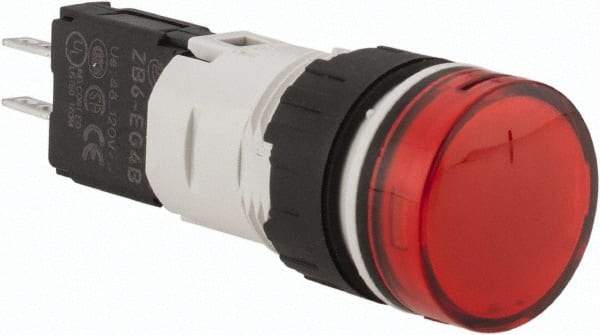 Schneider Electric - 48-120 VAC/VDC Red Lens LED Pilot Light - Round Lens, Quick Connect Connector, 18mm Wide, Vibration Resistant - Apex Tool & Supply