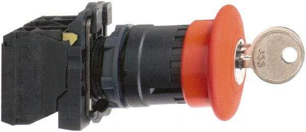 Schneider Electric - 22mm Mount Hole, Extended Mushroom Head, Pushbutton Switch with Contact Block - Round, Red Pushbutton, Maintained (MA), Momentary (MO) - Apex Tool & Supply