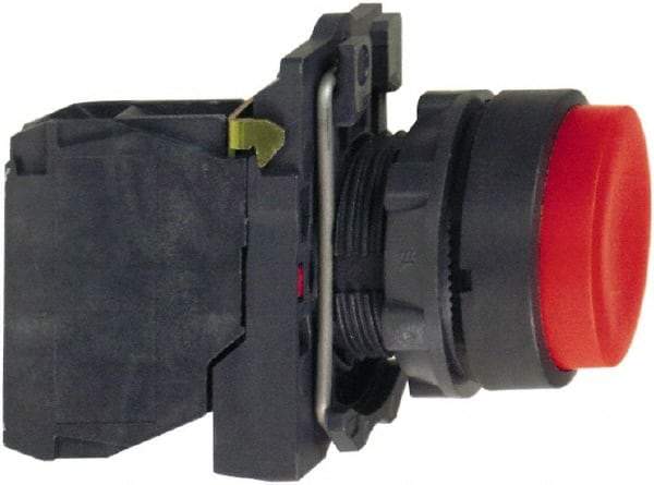 Schneider Electric - 22mm Mount Hole, Extended Straight, Pushbutton Switch with Contact Block - Round, Red Pushbutton, Momentary (MO) - Apex Tool & Supply