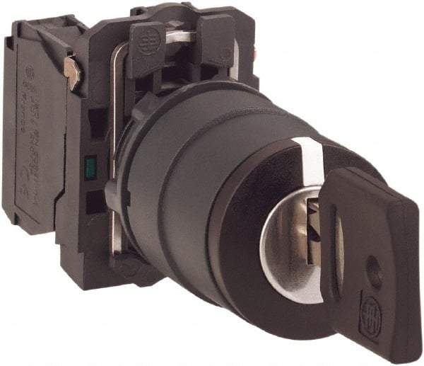 Schneider Electric - 22mm Mount Hole, 2 Position, Key Operated, Selector Switch with Contact Blocks - Maintained (MA), Shock, Vibration and Water Resistant - Apex Tool & Supply