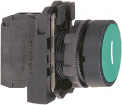 Schneider Electric - 22mm Mount Hole, Flush, Pushbutton Switch with Contact Block - Round, Green Pushbutton, Momentary (MO) - Apex Tool & Supply