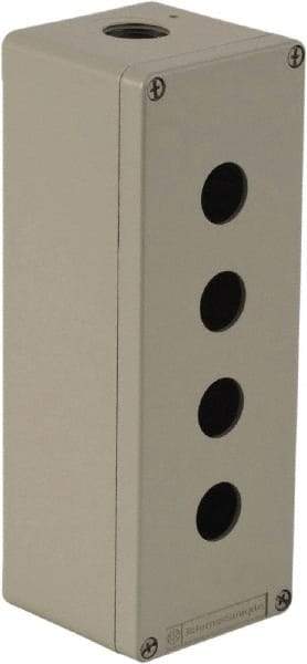 Schneider Electric - 4 Hole, 1.58 Inch Hole Diameter, Zinc Alloy Pushbutton Switch Enclosure - 8.66 Inch High x 3.15 Inch Wide x 3.03 Inch Deep, 4, 13 NEMA Rated - Apex Tool & Supply