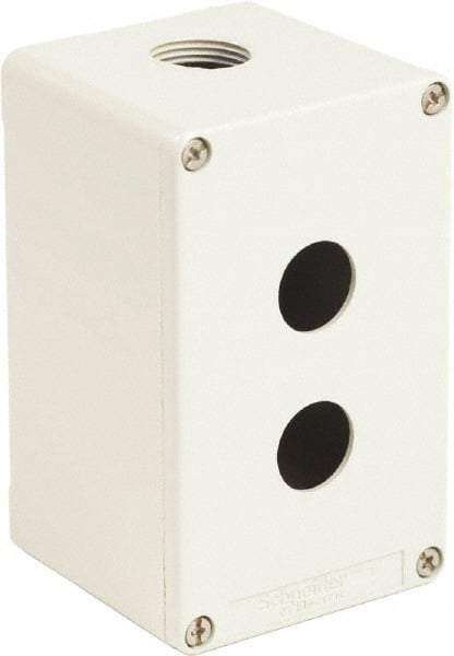 Schneider Electric - 2 Hole, 1.58 Inch Hole Diameter, Zinc Alloy Pushbutton Switch Enclosure - 5.12 Inch High x 3.15 Inch Wide x 3.03 Inch Deep, 4, 13 NEMA Rated - Apex Tool & Supply