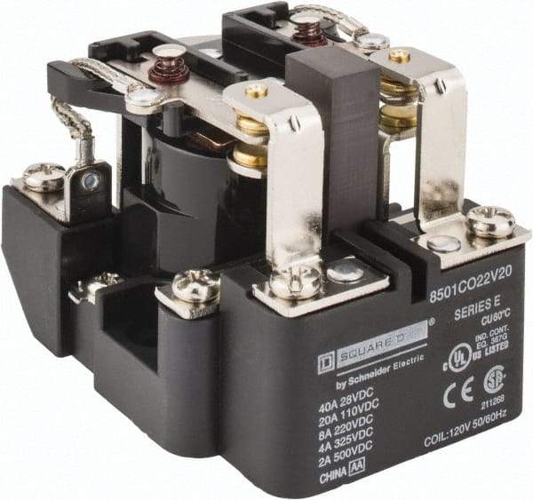 Square D - 10 VA Power Rating, Electromechanical Screw Clamp General Purpose Relay - 10 Amp at 110 V & 4 Amp at 220 V, DPDT, 120 VAC at 50/60 Hz, 63.6mm Wide x 58.8mm High x 79.4mm Deep - Apex Tool & Supply