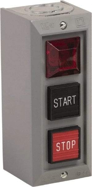 Schneider Electric - 3 Operator, Projecting Pushbutton Control Station - Start, Stop (Legend), Momentary Switch, NO/NC Contact, NEMA 1 - Apex Tool & Supply