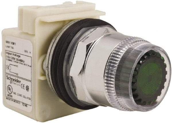 Schneider Electric - 30mm Mount Hole, Extended Straight, Pushbutton Switch Only - Round, Green Pushbutton, Momentary (MO), Weatherproof, Dust and Oil Resistant - Apex Tool & Supply