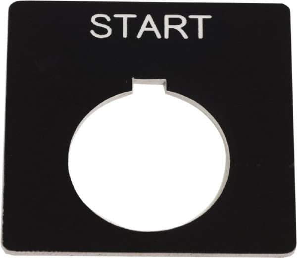 Schneider Electric - Square, Plastic Legend Plate - Start - Black Background, White Letters, 1.2 Inch Hole Diameter, 2-1/4 Inch Square - Apex Tool & Supply