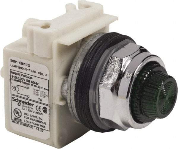 Schneider Electric - 120 VAC Green Lens LED Pilot Light - Round Lens, Screw Clamp Connector - Apex Tool & Supply