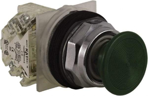 Schneider Electric - 30mm Mount Hole, Extended Straight, Pushbutton Switch with Contact Block - Green Pushbutton, Momentary (MO) - Apex Tool & Supply
