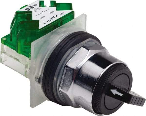 Schneider Electric - 30mm Mount Hole, 2 Position, Knob and Pushbutton Operated, Selector Switch - Black, Maintained (MA), Weatherproof and Dust and Oil Resistant - Apex Tool & Supply
