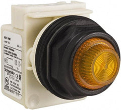 Schneider Electric - 110 VAC at 50/60 Hz via Transformer, 120 VAC at 50/60 Hz via Transformer Amber Lens Indicating Light - Round Lens, Screw Clamp Connector, Corrosion Resistant, Dust Resistant, Oil Resistant - Apex Tool & Supply
