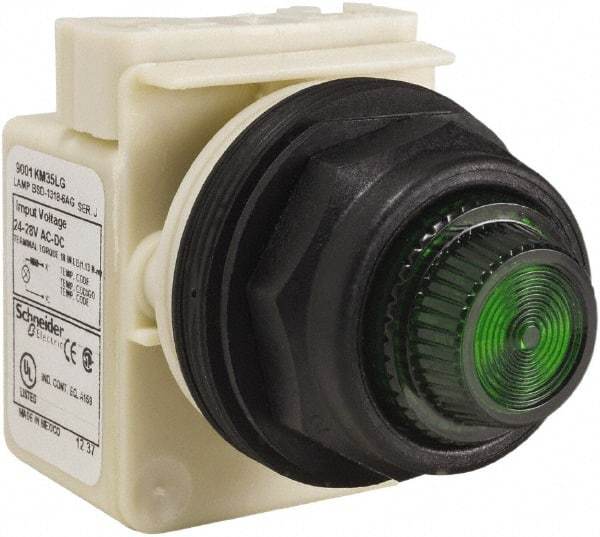 Schneider Electric - 24 V, 28 V Green Lens LED Indicating Light - Round Lens, Screw Clamp Connector, Corrosion Resistant, Dust Resistant, Oil Resistant - Apex Tool & Supply
