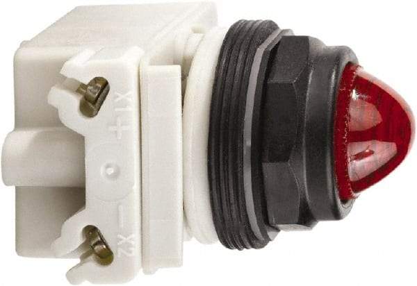 Schneider Electric - 120 VAC/VDC Red Lens LED Pilot Light - Round Lens, Screw Clamp Connector, 54mm OAL x 42mm Wide, Vibration Resistant - Apex Tool & Supply