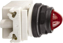 Schneider Electric - 120 VAC/VDC Red Lens LED Pilot Light - Round Lens, Screw Clamp Connector, 54mm OAL x 42mm Wide, Vibration Resistant - Apex Tool & Supply