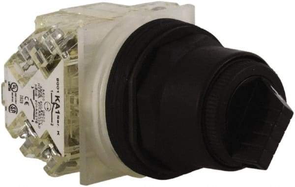 Schneider Electric - 30mm Mount Hole, 2 Position, Knob and Pushbutton Operated, Selector Switch - Black, Maintained (MA), Anticorrosive, Weatherproof, Dust and Oil Resistant - Apex Tool & Supply