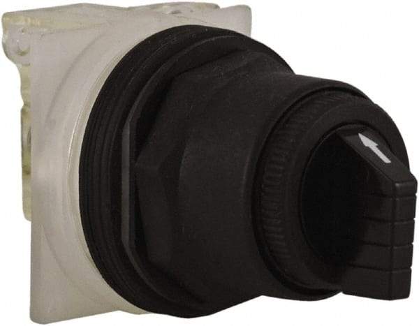 Schneider Electric - 1.18 Inch Mount Hole, 3 Position, Knob and Pushbutton Operated, Selector Switch - Black, Maintained (MA), Anticorrosive, Weatherproof, Dust and Oil Resistant - Apex Tool & Supply