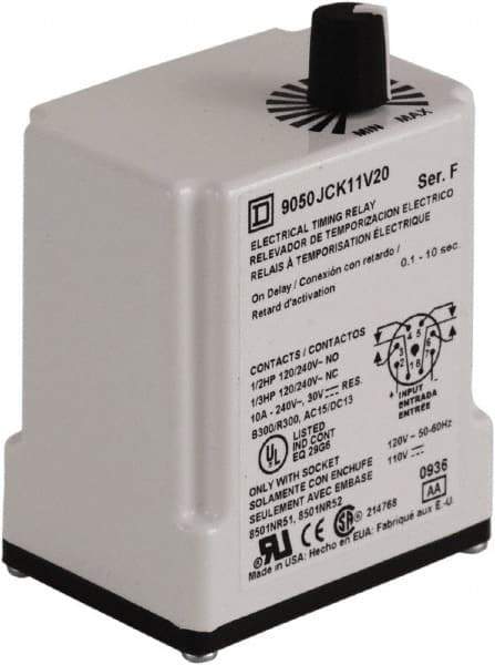 Square D - DPDT Time Delay Relay - 10 Contact Amp, 110 VDC & 120 VAC - Apex Tool & Supply