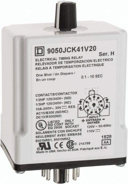 Square D - DPDT Time Delay Relay - 10 Contact Amp, 110 VDC & 120 VAC - Apex Tool & Supply