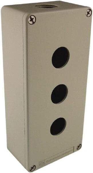 Schneider Electric - 3 Hole, 1.58 Inch Hole Diameter, Zinc Alloy Pushbutton Switch Enclosure - 6.9 Inch High x 3.15 Inch Wide x 2.03 Inch Deep, 4, 13 NEMA Rated - Apex Tool & Supply