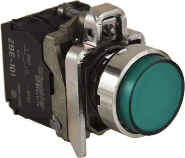 Schneider Electric - 0.87 Inch Mount Hole, Extended Straight, Pushbutton Switch - Round, Green Pushbutton, Illuminated, Momentary (MO), Anticorrosive, Dust Resistant and Vaportight - Apex Tool & Supply