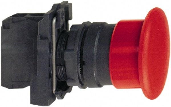 Schneider Electric - 22mm Mount Hole, Extended Mushroom Head, Pushbutton Switch with Contact Block - Round, Black Pushbutton, Momentary (MO) - Apex Tool & Supply