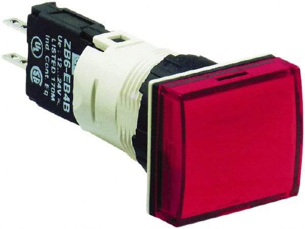 Schneider Electric - 12-24 VAC/VDC Red Lens LED Pilot Light - Rectangle Lens, Quick Connect Connector, 24mm Wide, Vibration Resistant - Apex Tool & Supply