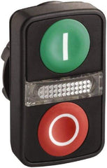 Schneider Electric - 22mm Mount Hole, Flush, Pushbutton Switch Only - Rectangle, Green and Red Pushbutton, Illuminated, Momentary (MO), On-Off, Shock and Vibration Resistant - Apex Tool & Supply