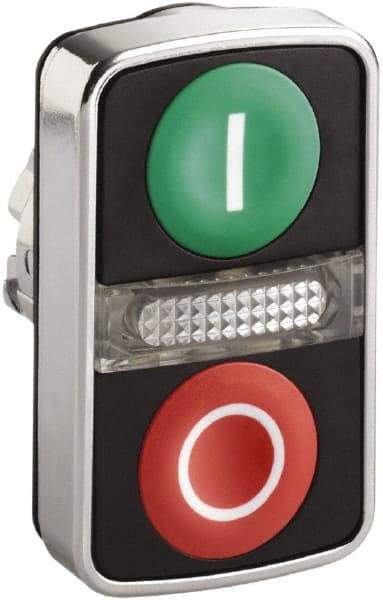 Schneider Electric - 22mm Mount Hole, Flush, Pushbutton Switch Only - Rectangle, Green and Red Pushbutton, Illuminated, Momentary (MO), On-Off, Shock and Vibration Resistant - Apex Tool & Supply