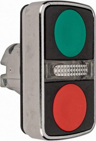 Schneider Electric - 22mm Mount Hole, Flush, Pushbutton Switch Only - Rectangle, Green and Red Pushbutton, Illuminated, Momentary (MO), On-Off, Shock and Vibration Resistant - Apex Tool & Supply