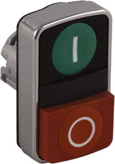 Schneider Electric - 22mm Mount Hole, Extended Straight, Flush, Pushbutton Switch Only - Rectangle, Green and Red Pushbutton, Nonilluminated, Momentary (MO), On-Off, Shock and Vibration Resistant - Apex Tool & Supply