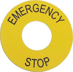 Schneider Electric - Round, PVC Legend Plate - Emergency Stop - Yellow Background, 60mm Hole Diameter - Apex Tool & Supply