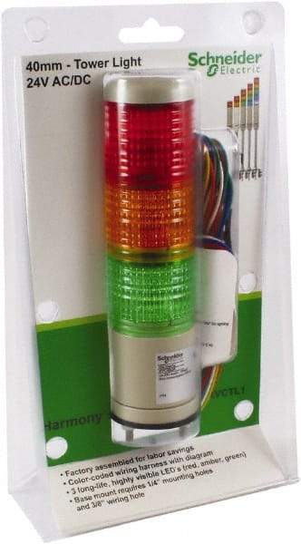 Schneider Electric - LED Lamp, Green, Red and Amber, Steady, Preassembled Stackable Tower Light Module Unit - 24 VAC/VDC, 75 Milliamp, Base Mount - Apex Tool & Supply