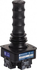 Schneider Electric - 2/4 Position, 10 Amp, 4.44 Inch Long, -40 to 140°F, Pushbutton Handle, Momentary (MO) Joystick Switch - 6.252 Inch High x 2.56 Inch Deep x 2.56 Inch Wide, 15 VDC, Panel Mount, IP65, 1.88 Inch Mount Hole Diameter - Apex Tool & Supply