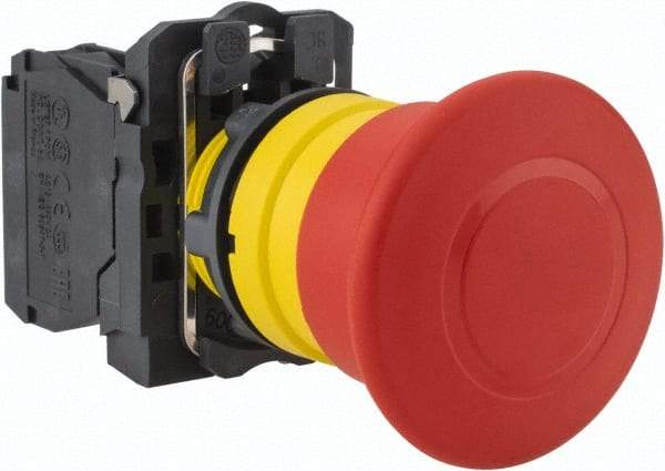 Schneider Electric - 22mm Mount Hole, Extended Mushroom Head, Pushbutton Switch Only - Round, Red Pushbutton, Nonilluminated, Trigger Action, Off, Shock and Vibration Resistant - Apex Tool & Supply