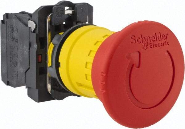 Schneider Electric - 22mm Mount Hole, Extended Mushroom Head, Pushbutton Switch Only - Round, Red Pushbutton, Nonilluminated, Maintained (MA), Off, Shock and Vibration Resistant - Apex Tool & Supply