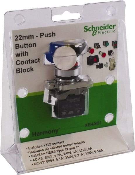 Schneider Electric - 22mm Mount Hole, Pushbutton Switch with Contact Block - Apex Tool & Supply