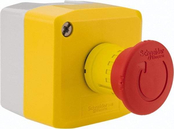 Schneider Electric - 1 Operator, Mushroom Head Control Station - No Legend (Legend), Turn to Release Switch, NO/2NC Contact, NEMA 13, 4X - Apex Tool & Supply