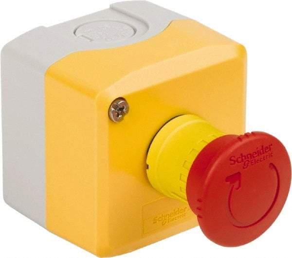 Schneider Electric - 1 Operator, Mushroom Head Control Station - No Legend (Legend), Turn to Release Switch, NC Contact, NEMA 13, 4X - Apex Tool & Supply