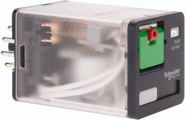 Schneider Electric - 3 at 60 Hz VA Power Rating, Octal Electromechanical Plug-in General Purpose Relay - 10 Amp at 250 VAC, 3PDT, 120 VAC, 35mm Wide x 56mm High x 35.4mm Deep - Apex Tool & Supply