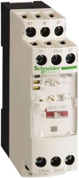 Schneider Electric - 300 hr Delay, Single Range 2CO Time Delay Relay - 8 Contact Amp, 110 to 240 VAC, 24 VAC, 24 VDC, 42 to 48 VAC & 42 to 48 VDC - Apex Tool & Supply
