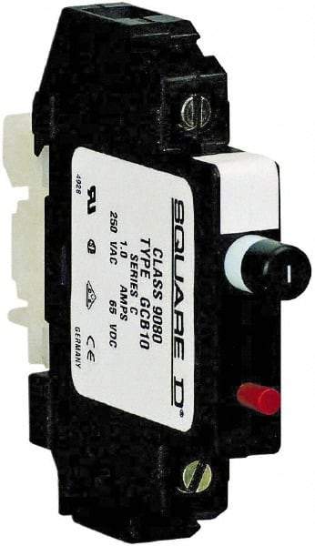 Square D - 1 Amp, 250 VAC, 65 VDC, 1 Pole, DIN Rail Mount Circuit Protector - Thermal Magnetic Trip, 16-10 AWG, 64mm Deep x 80mm High x - Apex Tool & Supply