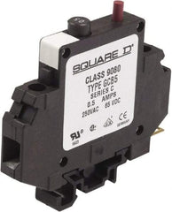 Square D - 0.50 Amp, 250 VAC, 65 VDC, 1 Pole, DIN Rail Mount Circuit Protector - Thermal Magnetic Trip, 16-10 AWG, 64mm Deep x 80mm High x - Apex Tool & Supply