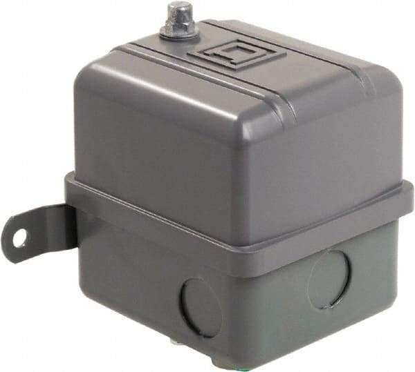 Square D - 1 NEMA Rated, DPST, 80 to 100 psig, Vacuum Switch Pressure and Level Switch - Adjustable Pressure, 575 VAC, 1/4 Inch NPSF Connector, Screw Terminal, For Use with Air Compressors, Electrically Driven Water Pumps - Apex Tool & Supply