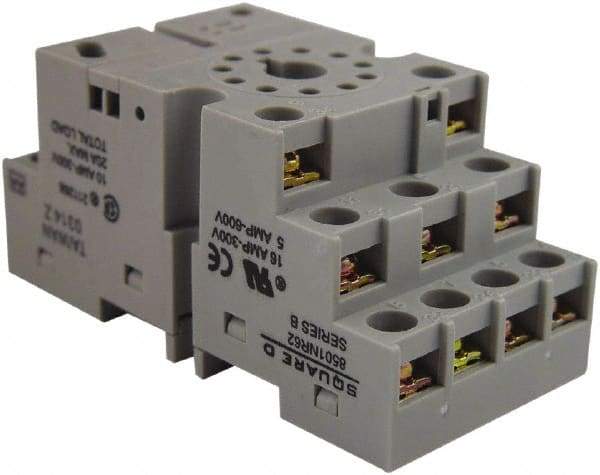 Square D - 11 Pins, 300 VAC, 10 Amp (CSA) and 16 Amp (UL), Square Relay Socket - DIN Rail Mount, Panel Mount, 2 Tiers, Screw Terminal - Apex Tool & Supply