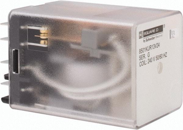 Square D - 11 Pins, 1 hp at 277 Volt & 1/3 hp at 120 Volt, 3 VA Power Rating, Square Electromechanical Plug-in General Purpose Relay - 10 Amp at 250 VAC, 3PDT, 240 VAC at 50/60 Hz, 34.9mm Wide x 50mm High x 35.4mm Deep - Apex Tool & Supply