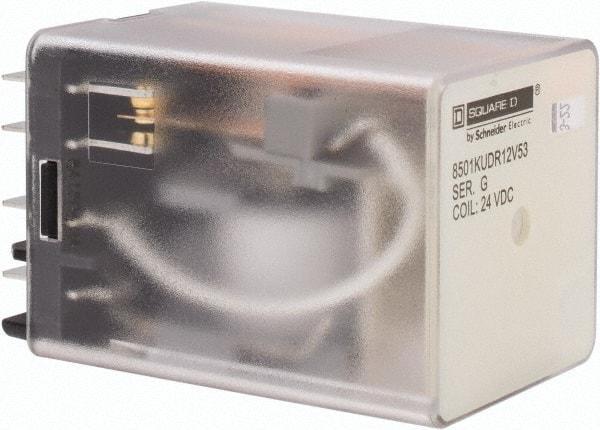Square D - 8 Pins, 1 hp at 277 Volt & 1/3 hp at 120 Volt, 3 VA Power Rating, Square Electromechanical Plug-in General Purpose Relay - 10 Amp at 250 VAC, DPDT, 24 VDC, 34.9mm Wide x 50mm High x 35.4mm Deep - Apex Tool & Supply