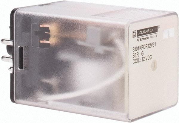 Square D - 8 Pins, 1 hp at 277 Volt & 1/3 hp at 120 Volt, 3 VA Power Rating, Octal Electromechanical Plug-in General Purpose Relay - 10 Amp at 250 VAC, DPDT, 12 VDC, 34.9mm Wide x 50.3mm High x 35.4mm Deep - Apex Tool & Supply