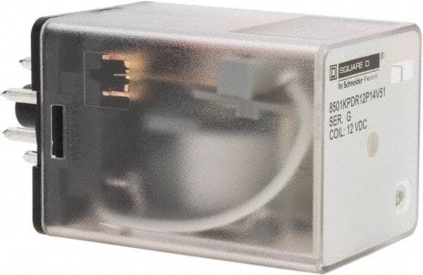 Square D - 8 Pins, 1 hp at 277 Volt & 1/3 hp at 120 Volt, 3 VA Power Rating, Octal Electromechanical Plug-in General Purpose Relay - 10 Amp at 250 VAC, DPDT, 12 VDC, 34.9mm Wide x 50.3mm High x 35.4mm Deep - Apex Tool & Supply